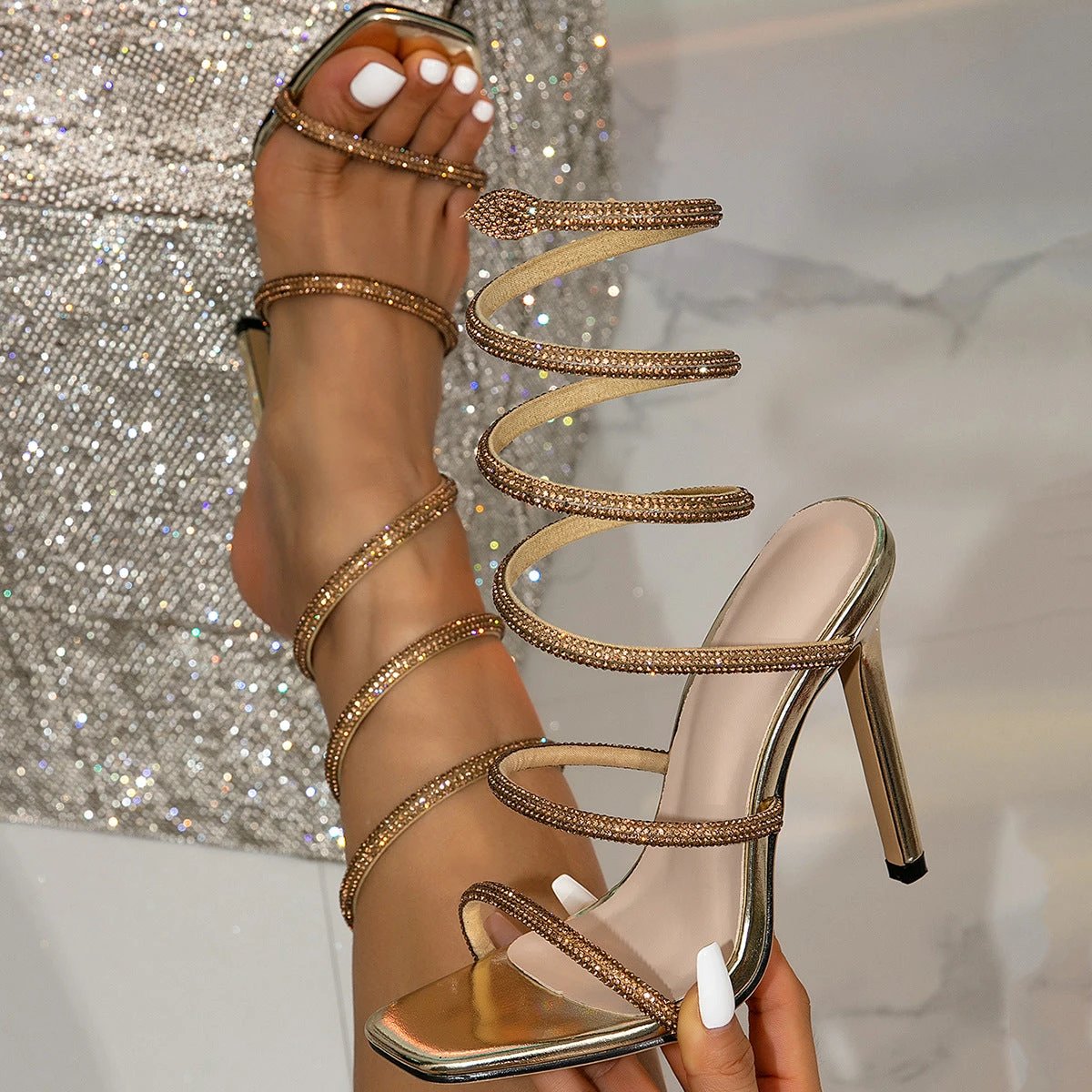 Fashion Snake-wrapped Sexy Crystal High Heels