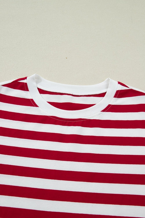 Stripe Patchwork Round Neck Short Sleeve T-Shirt