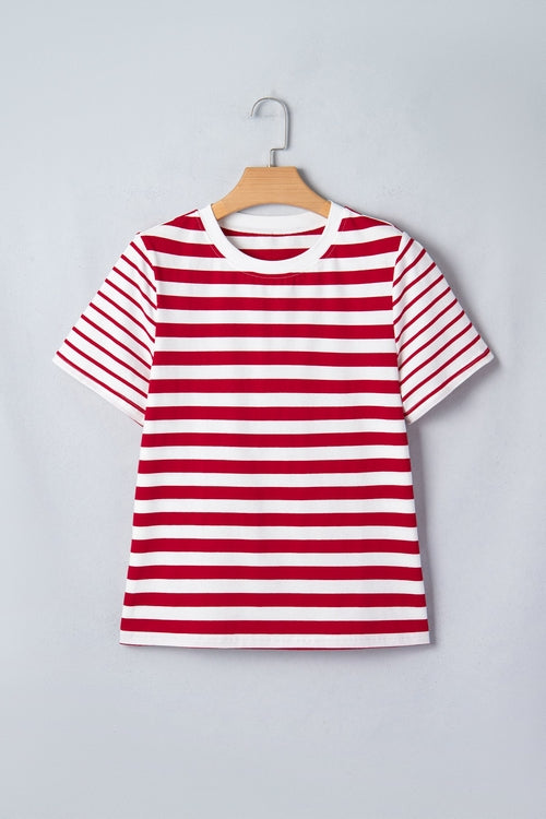 Stripe Patchwork Round Neck Short Sleeve T-Shirt