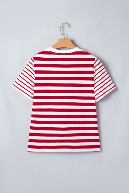 Stripe Patchwork Round Neck Short Sleeve T-Shirt